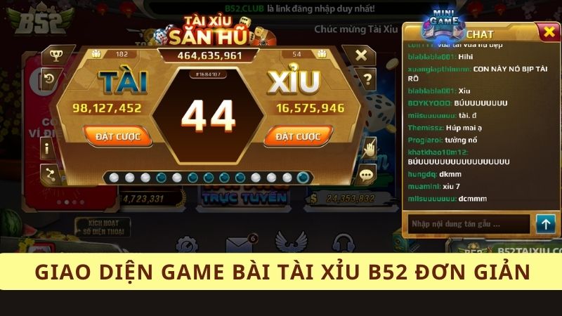 Giao diện game tài xỉu B52 đơn giản